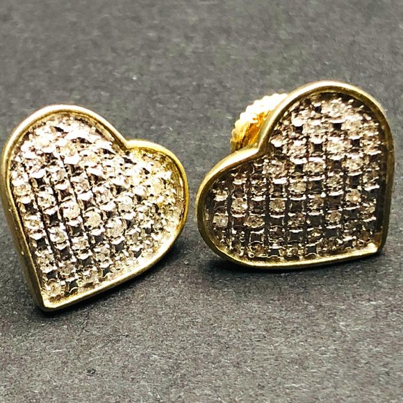 Diamond Heart-shaped Earrings with Sterling Silver - GND Designer - 2.3 Grams - Picture 1 of 12
